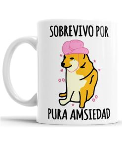 Taza Cerámica Perro Meme Sobrevivo Por Pura Amsiedad Cheems